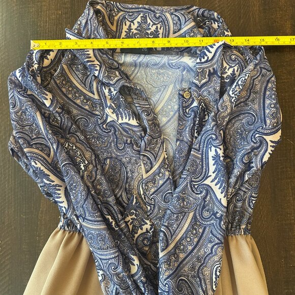 Vintage Paul Alfred Blue Tan Paisley Two Piece Suit Set Size 12 - Picture 10 of 13